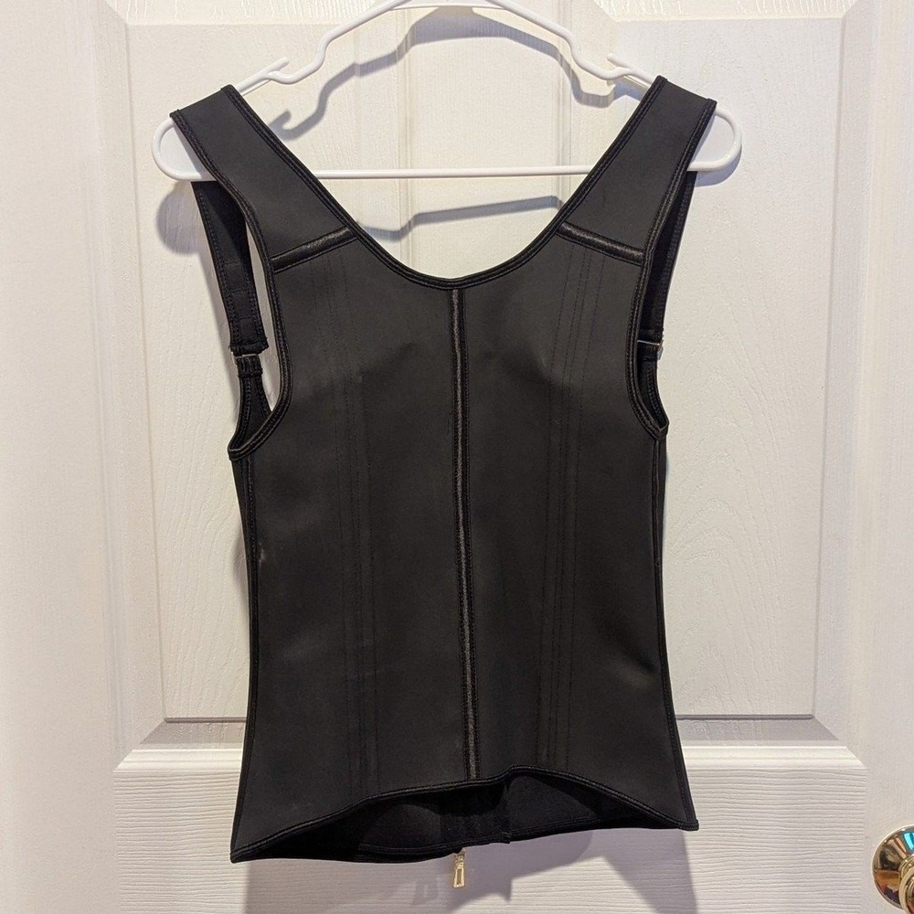 Y2K Waist Trainer 100% Latex Corset Cincher Shapewear Black Zip Front Vest M - Picture 6 of 6